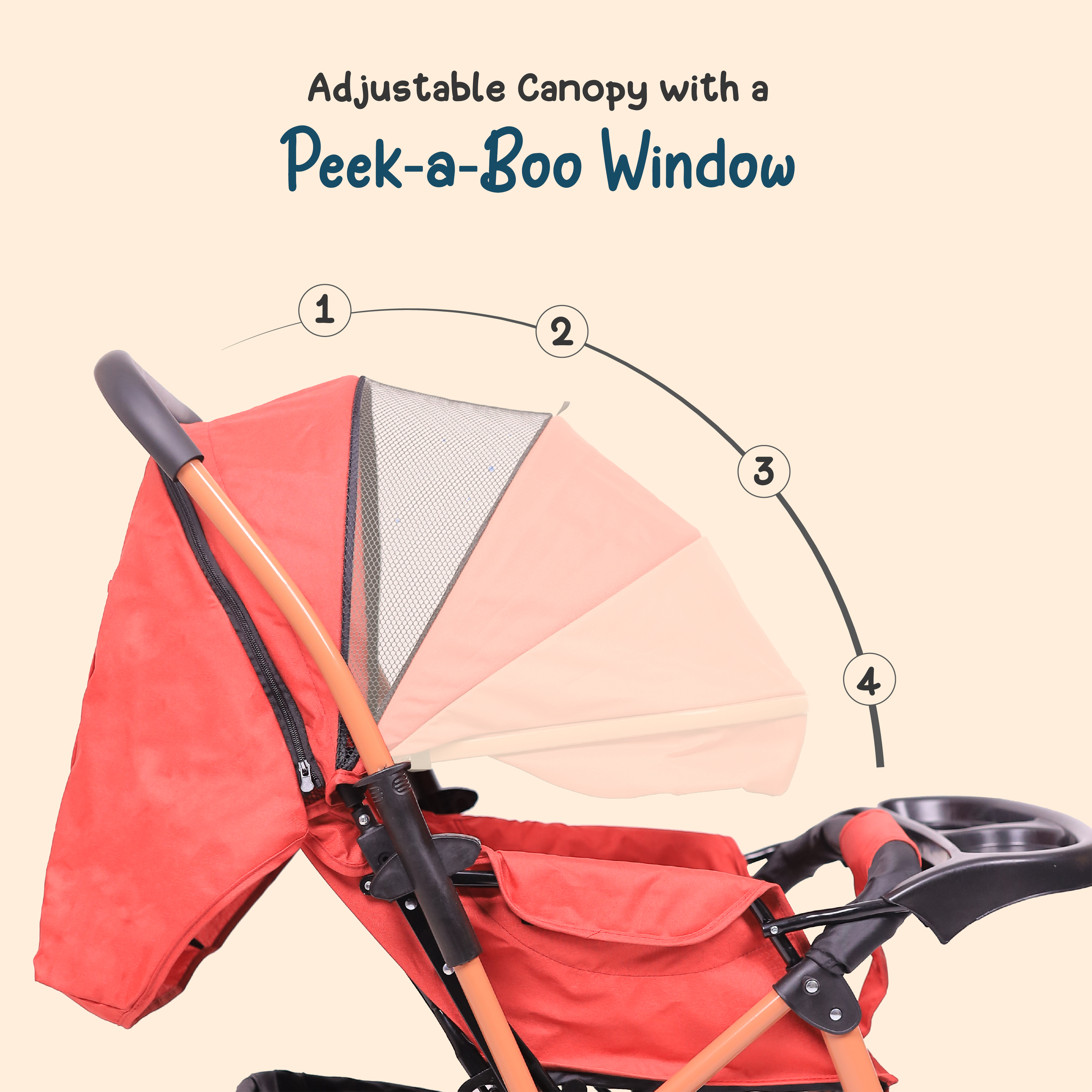 Baby Stroller for 0 to 5 Years, with Reclining Features, Spacious, Cushioned seat | Reversible Handle 360° Swivel Wheel | Foot Brakes | Sun & Rain Shade With 25 Kg weight Capacity | Reclining Features – Red | Tinyride