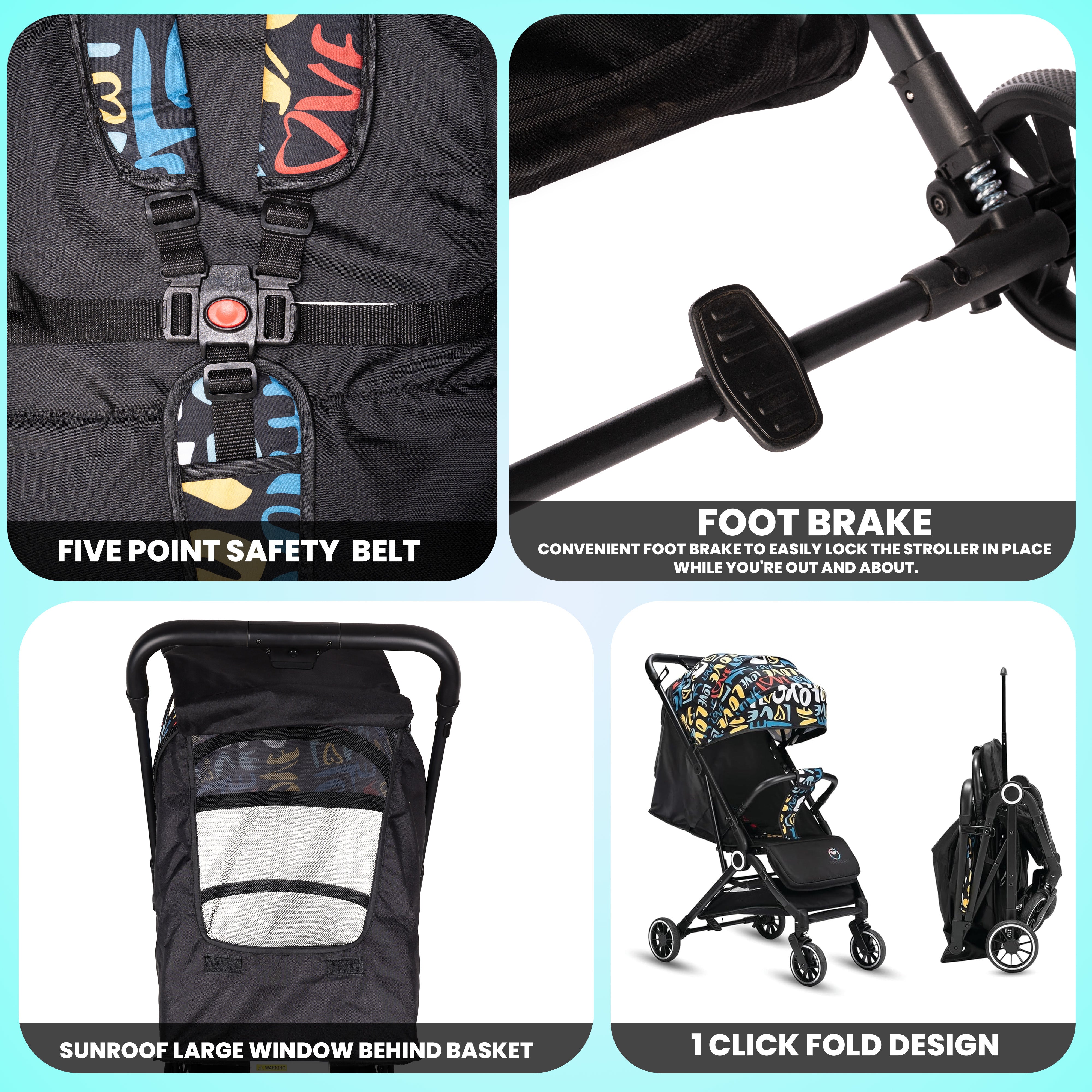 Baby Stroller | 0-5 Yr | Up to 25 Kg | Lightweight | One Hand Fold | Cabin Stroller | 5 Point Safety Belt | Multiple Recline | FeatherLite