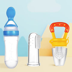 Silicone Finger Brush + Baby Fruit Feeder + Squeezy Spoon Bottle
