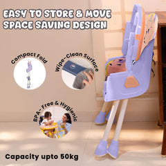 Baby High Chair | 3-60 Months | Up to 50 Kg | 3-in-1 | Foldable | Compact | 5 Point safety belt | Anti Skid base | Wonderseat