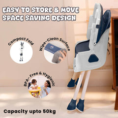 Baby High Chair | 3-60 Months | Up to 50 Kg | 3-in-1 | Foldable | Compact | 5 Point safety belt | Anti Skid base | Wonderseat